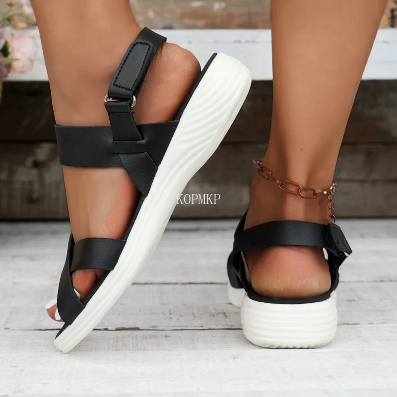 Women Sandals Fashion Cross Trend Anti-slip Wear Comfortable Matching Sole Pure White Shoelace Wedge Sandals Platform Sandals