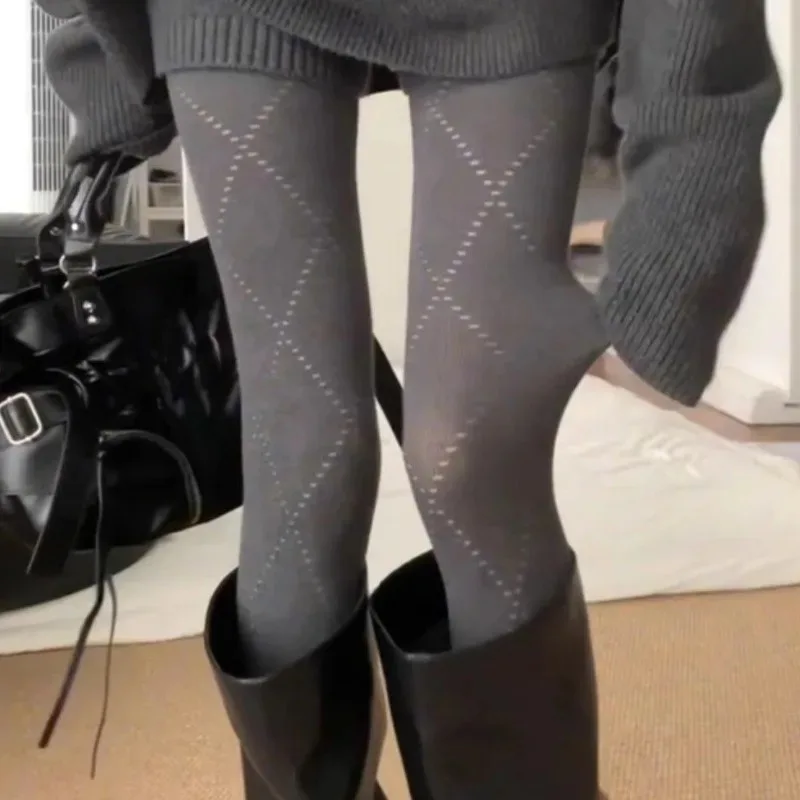 

New Autumn Winter Knitted Jacquard Pantyhose Women Sexy Stockings Diamond Patterned Skinny Leggings Lolita Jk Long Sock Tights