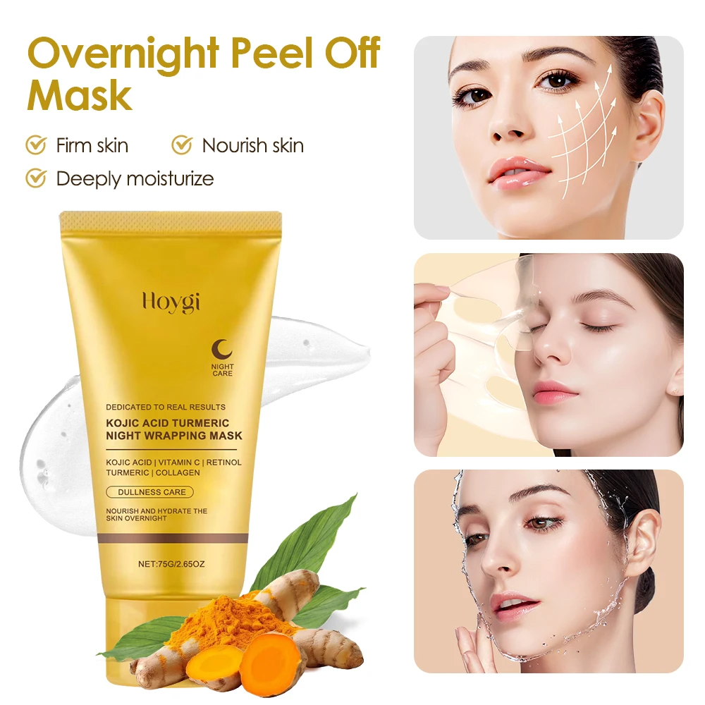 Kojic Acid Turmeric Overnight Wrapping Peel Off Mask Reduce Dullness Brightening Skin Hydrolyzed Collagen Face Mask Skincare