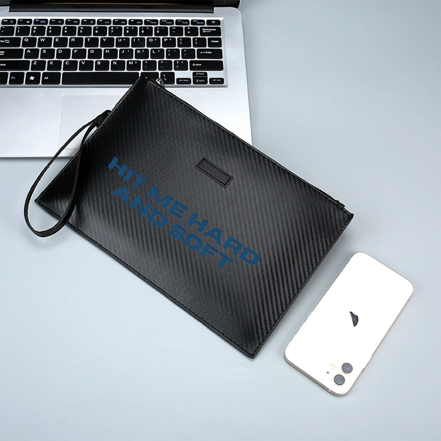 كلمات نص أزرق أسود تصميم أنيق مطبوعة حقيبة يد رجالية من البولي يوريثان عصرية وعملية للحمل اليومي #2