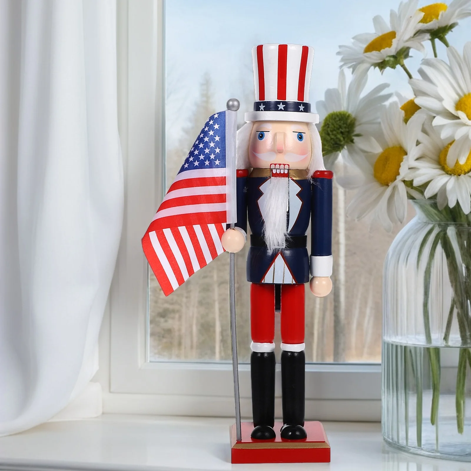 

Nutcracker Soldier 38cm Wooden American Usa Flag Patriotic Nutcracker Traditional Christmas Shelf Table Decoration