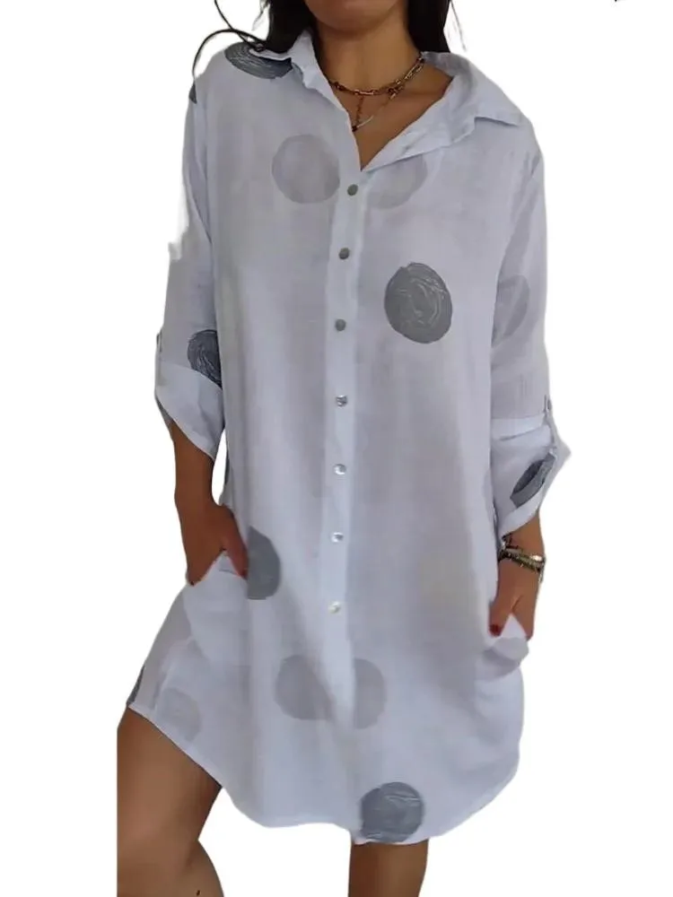 Casual Polka Dot Printed Shirt Mini Dress Women 2025 Spring Summer New Fashion Casual Elegant Long Sleeve Button Dresses Female