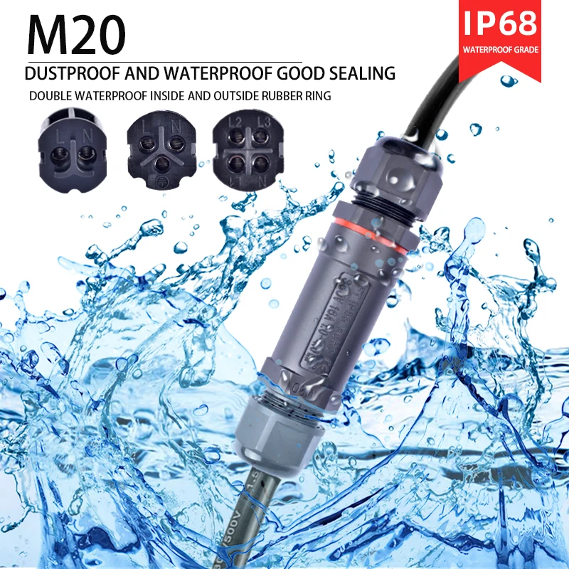 IP68 Waterproof Connector M20 2/3/4 Pin LED Light Cable Connector, Electrical Terminal Wire Connector Box For Used Underground