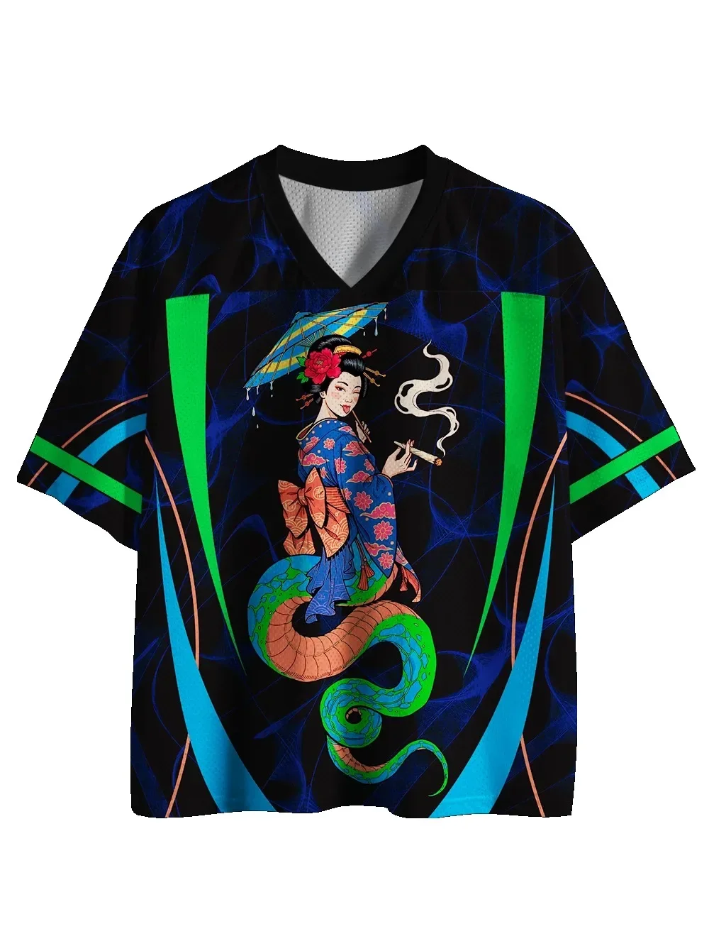 Japanese Fun Beautiful Snake 3D Printed Men Women V-neck Loose Casual T-Shirt - Breathable Dry Fitness Y2K Trend Family Clothing