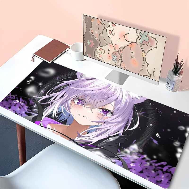 Mouse Pad Kawaii PC Cute Anime Girl Desk Mat Purple Cat Ears Nekomata Okayu Mousepad Laptop Hololive Gaming Table Keyboard Pad