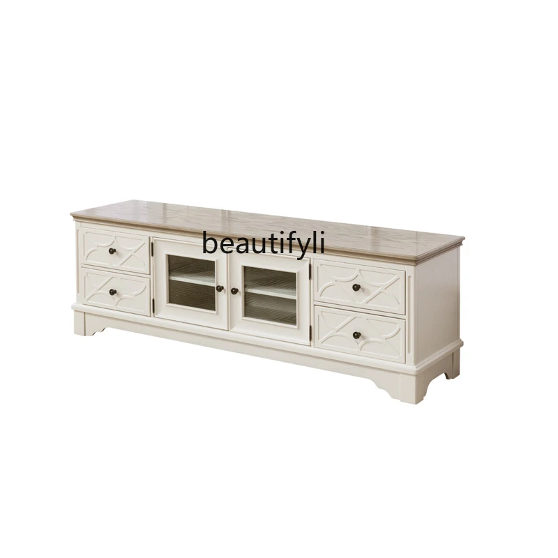 

American TV Cabinet Carved French Cream Style Mediterranean Pure Solid Wood Bed & Breakfast Furniture