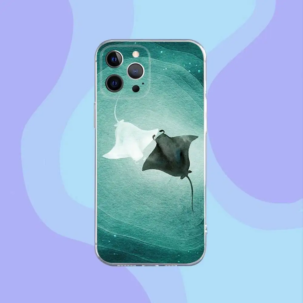 حافظة هاتف Ocean Animal Manta Ray لهاتف iPhone 16,15,14,13,12,11 Pro,Max,Plus,X,XS,XR,SE,سيليكون شفاف صغير ناعم