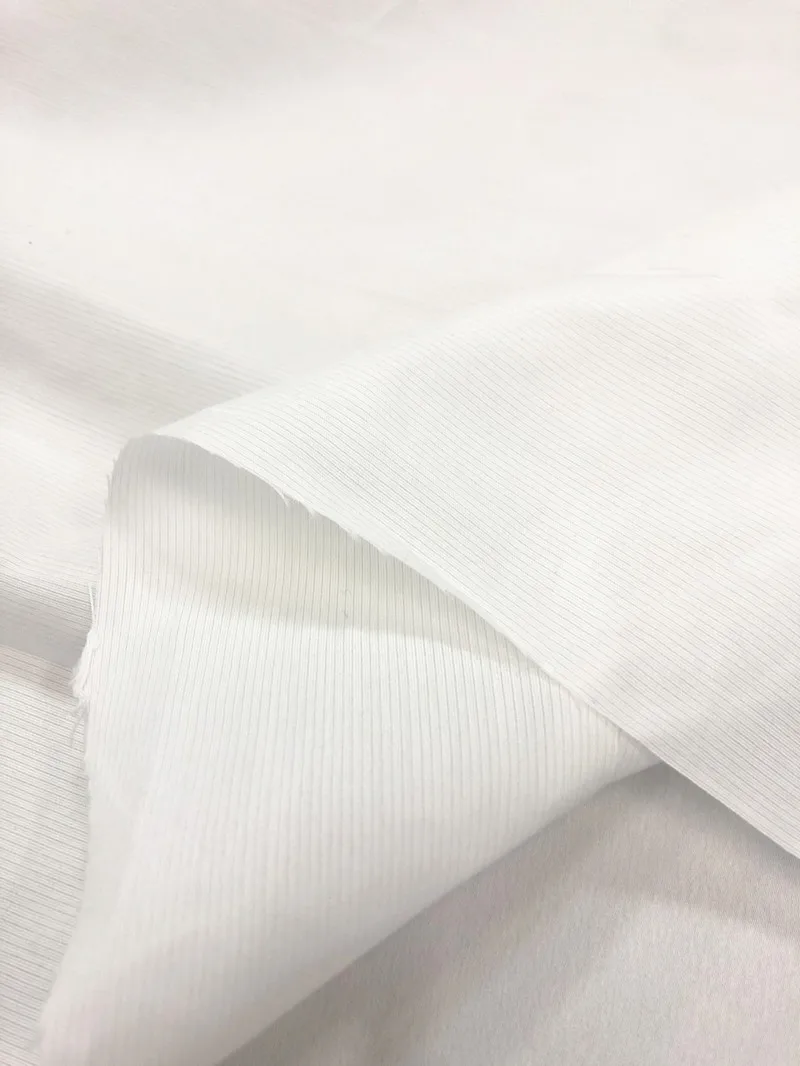 White Fine Stripe Silk Designer Fabric Structured Summer Textile for Shirts and Skirts, Material for Creative Sewing