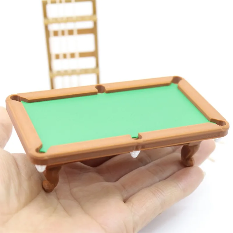 1set Dollhouse Mini Pool Table Billiard Table Set with Cues Rack Miniature Simulation Sports Scene Model Decoration Accessories