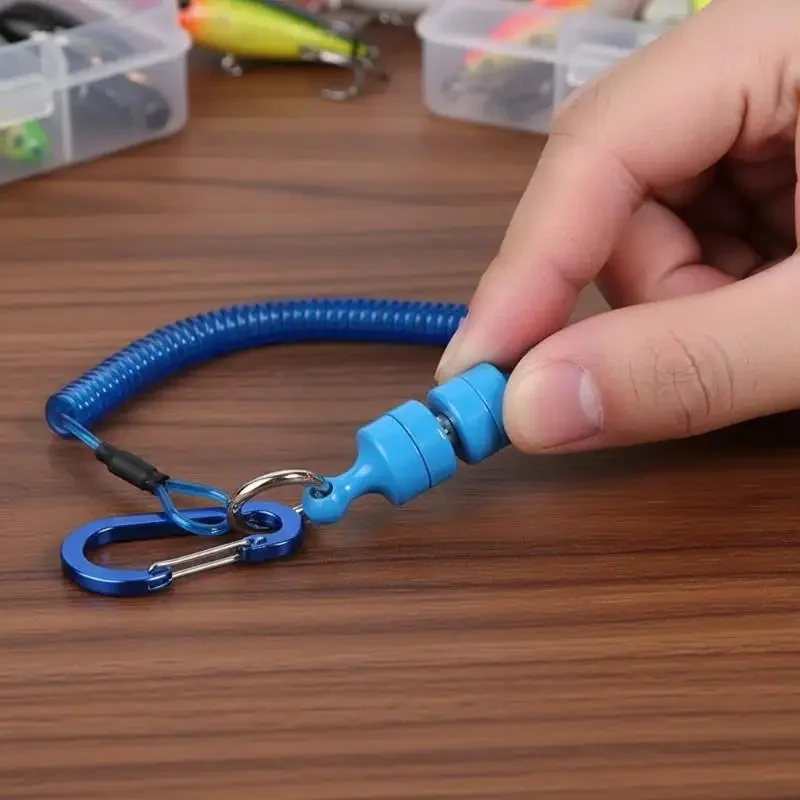 Magnetic Net Release Holder With Coiled Lanyard Fly Fishing Tools Strong Magnet Fast Buckle Anti-Drop Rope Accessories
