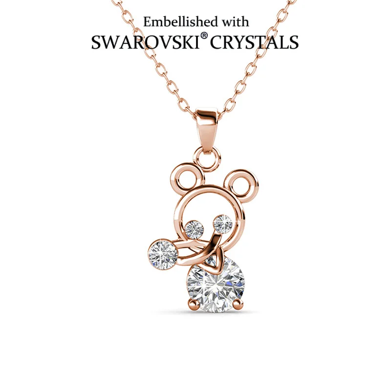 Daisini Cute Cartoon Mouse Animal Necklace Exquisite Crystals from Swarovski Rose Gold Plated for Women Friends Birthday Jewelry