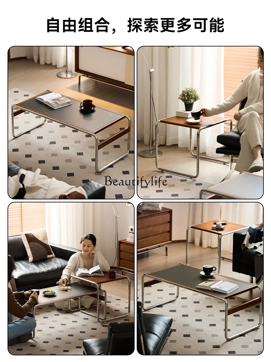 

yj39 Vintage Coffee Table Set Stainless Steel Rectangular Rock Board Tea Table Small Table