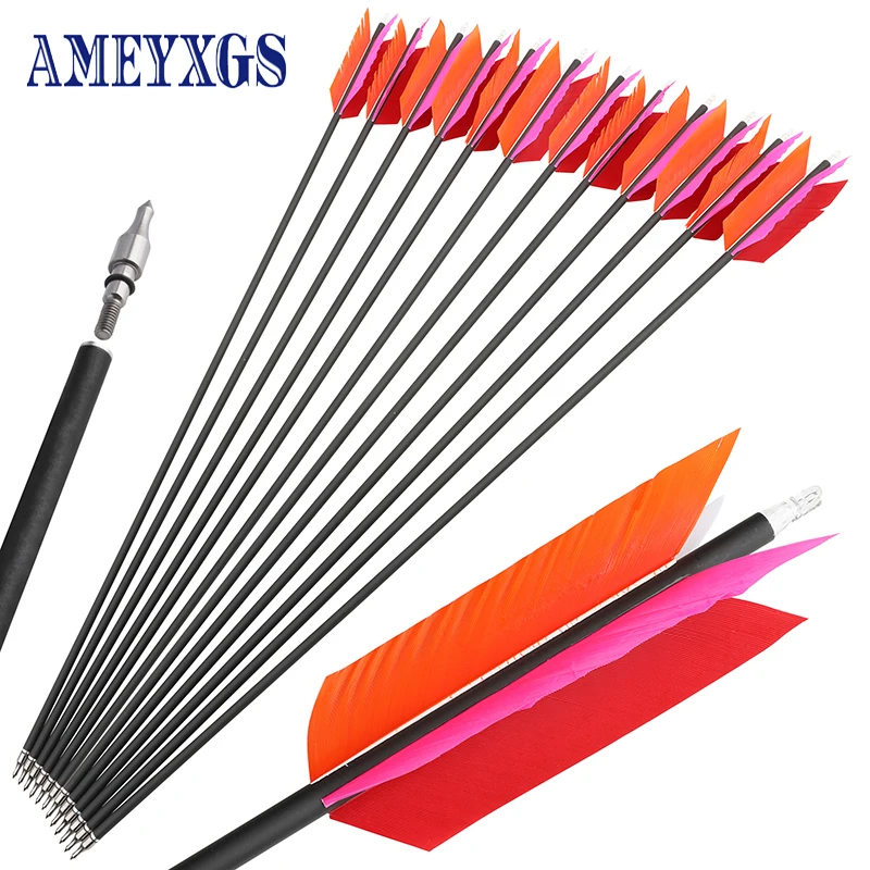 

12pcs Archery Mixed Carbon Arrow 4-Feather Turkey Vanes ID 6.2mm OD 7.8mm Insert Nock Spine 500 for Hunting Shooting Accessories