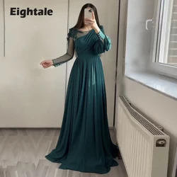 Eightale Vintage Evening Dress for Wedding Party Chiffon Beaded Long Sleeve Green Appliques Customized Prom Gowns Dress