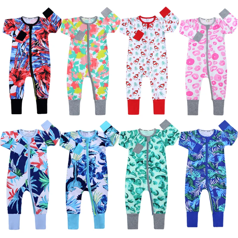 Newborn Cotton Clothing Printed Double Zipper Sleeper Convertible Cuff Design IBodysuit Jumpsuit Baby Boys Girls Clothes Rompers