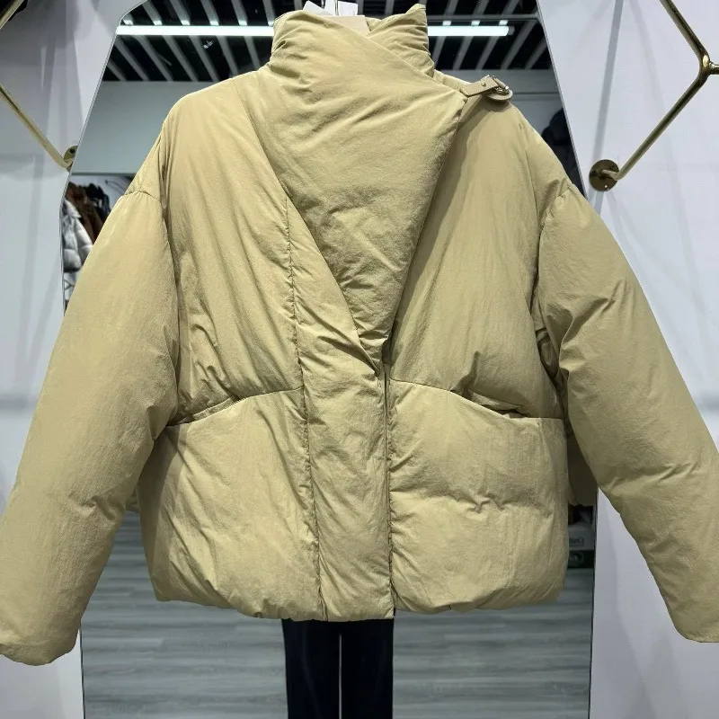 Women's Large Lapel Design Sense Fashionable Foreign Style Large Size Belly Cover Thin Cotton Clothes Thickened Top Coat Winter
