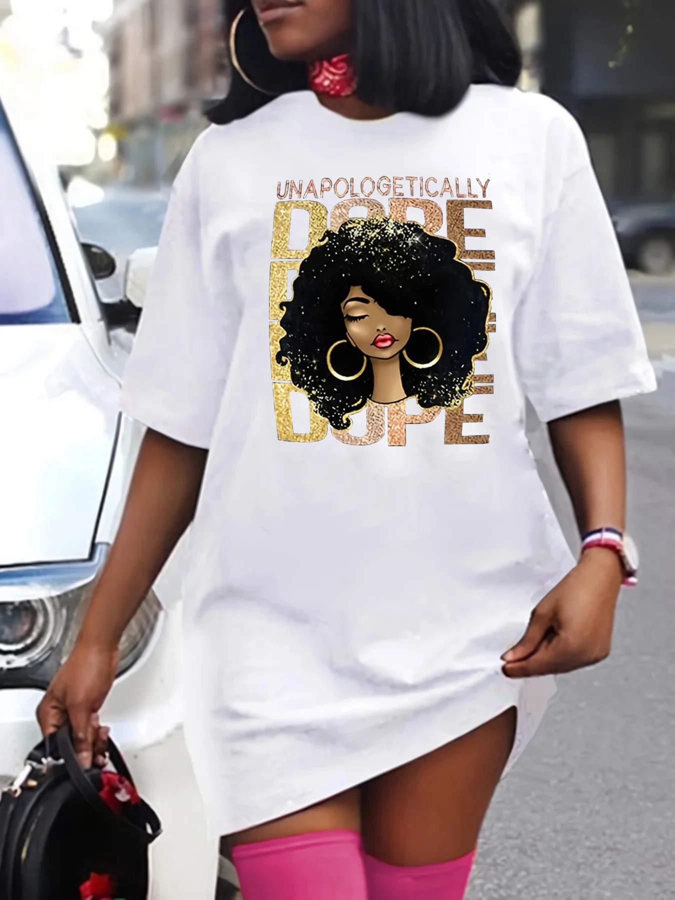 Dames Zomer Losse Maat Dope Meisje Cartoon Print Ronde Hals Korte Mouw T-Shirt Jurk