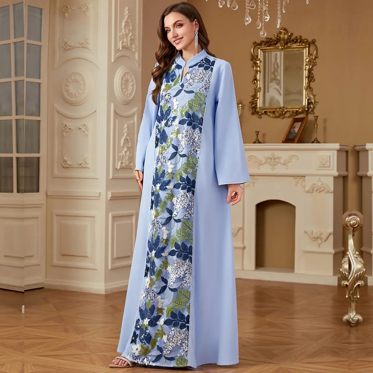 فستان عيد مسلم للنساء عباية فساتين الحفلات المسائية كم طويل رداء عربي دبي إسلام رمضان ترتر فستان طويل ماكسي ملابس