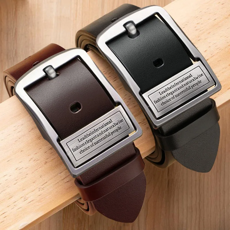 Men's Belt Leather Needle Buckle Business Casual Cowhide Belt Men Trend Simple Young Men Belt