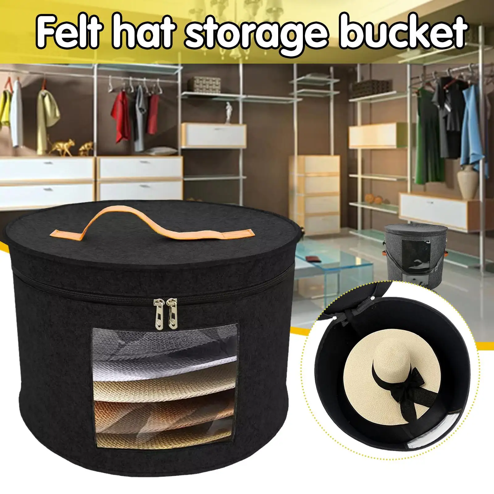 

Hat Storage Box Dust Case Household Goods Sundries Zippered Storage Travel Lid With Bucket Organizers Bags Hats Clothes P0D9