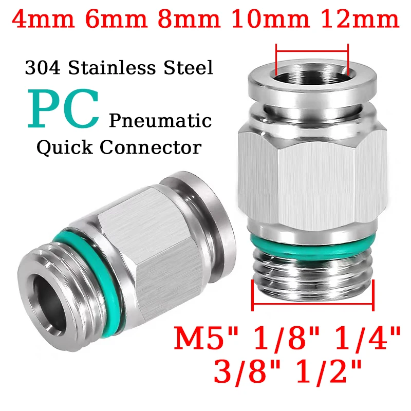 304 Stainless Steel Pneumatic Hose Fitting 4-12mm PC G Thread Air Tube Connector M5 1/8 1/4 3/8 1/2 Quick Release Pipe Fittings