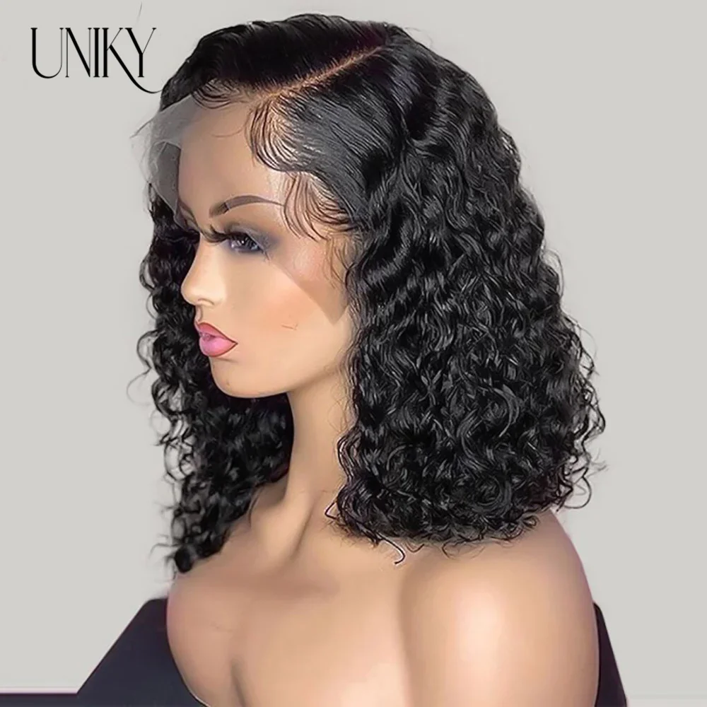 

Side Part Water Wave Wigs 13x1 Short Curly Bob Human Hair Wigs for Women Brazilian Afro Deep Wave Wig Perruque Cheveux Humains