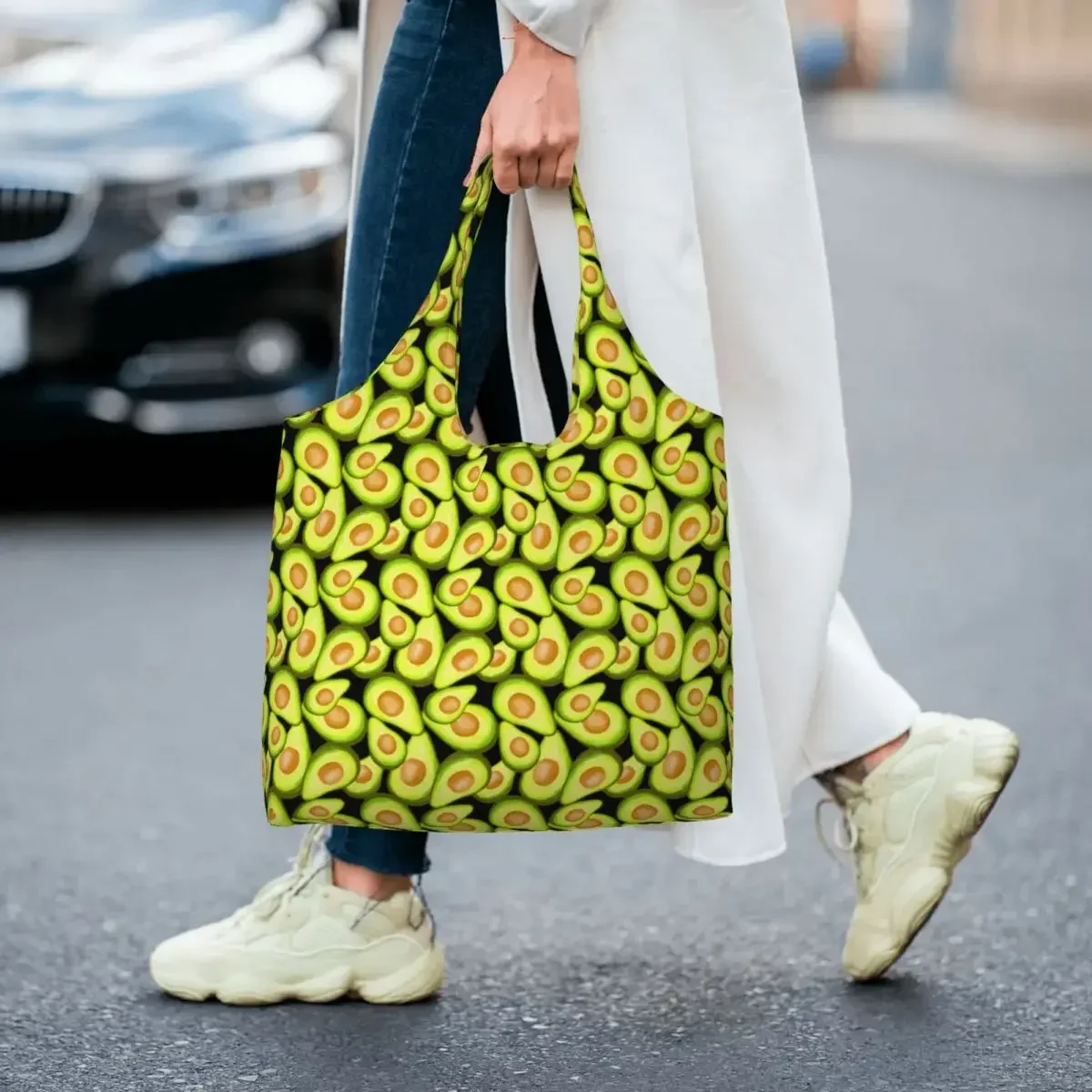 Avocado Pattern Shopping Canvas Bag Women Reusable Large Capacity Groceries Fruit Vegan Shopper Tote Bags Photography Handbags