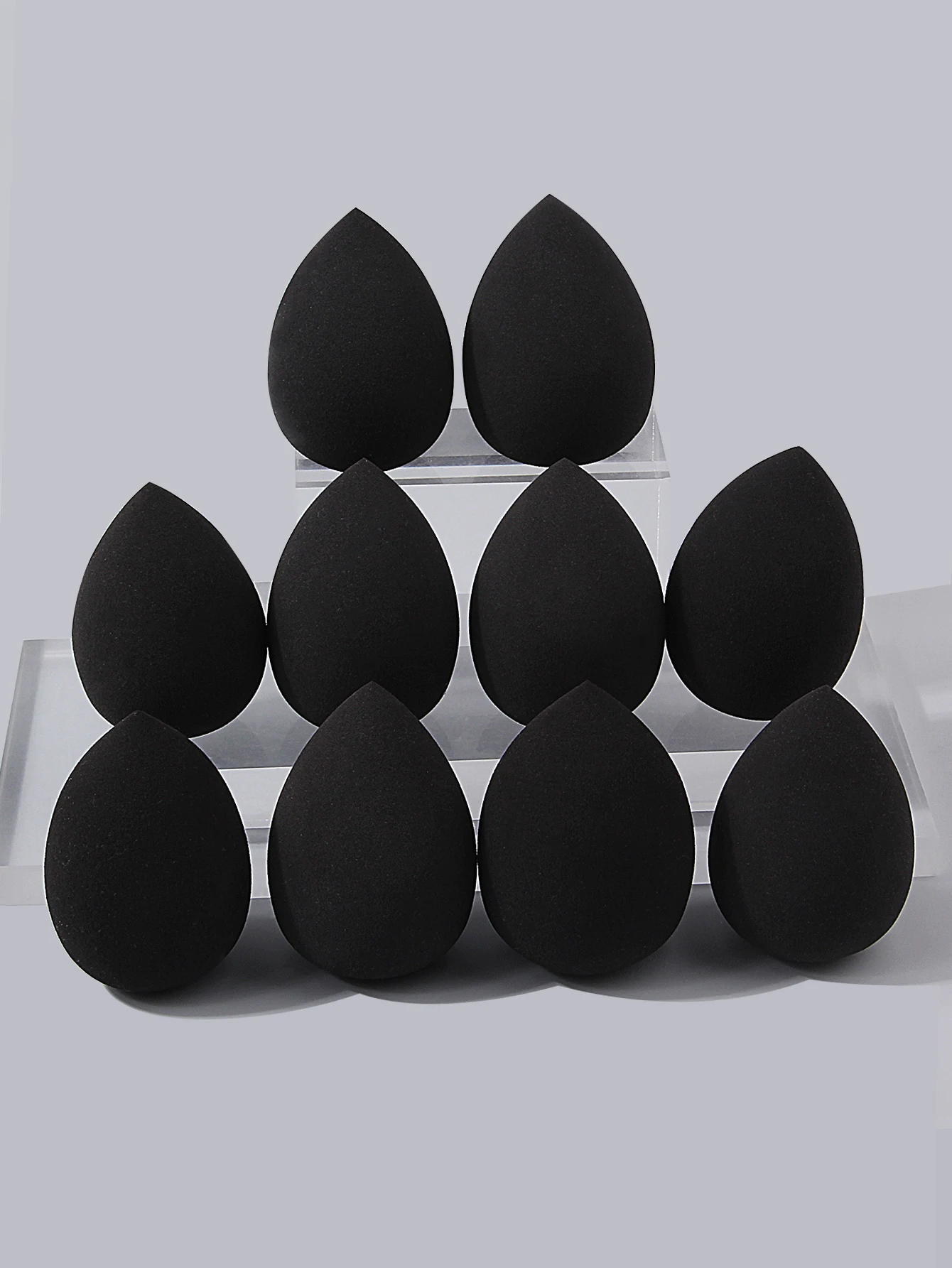 10 peças ovos de beleza pretos, ovos de esponja de dupla finalidade secos e molhados, sopros de pó de maquiagem, ovos de maquiagem especiais líquidos de base