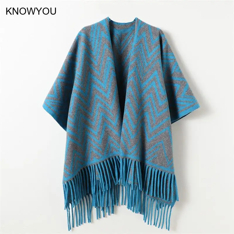 Winter Women Fringed Cardigan Imitation Cashmere Pashmina Wraps Luxury Coat Loose Overcoat Thick Warm Female Winter Outerwears