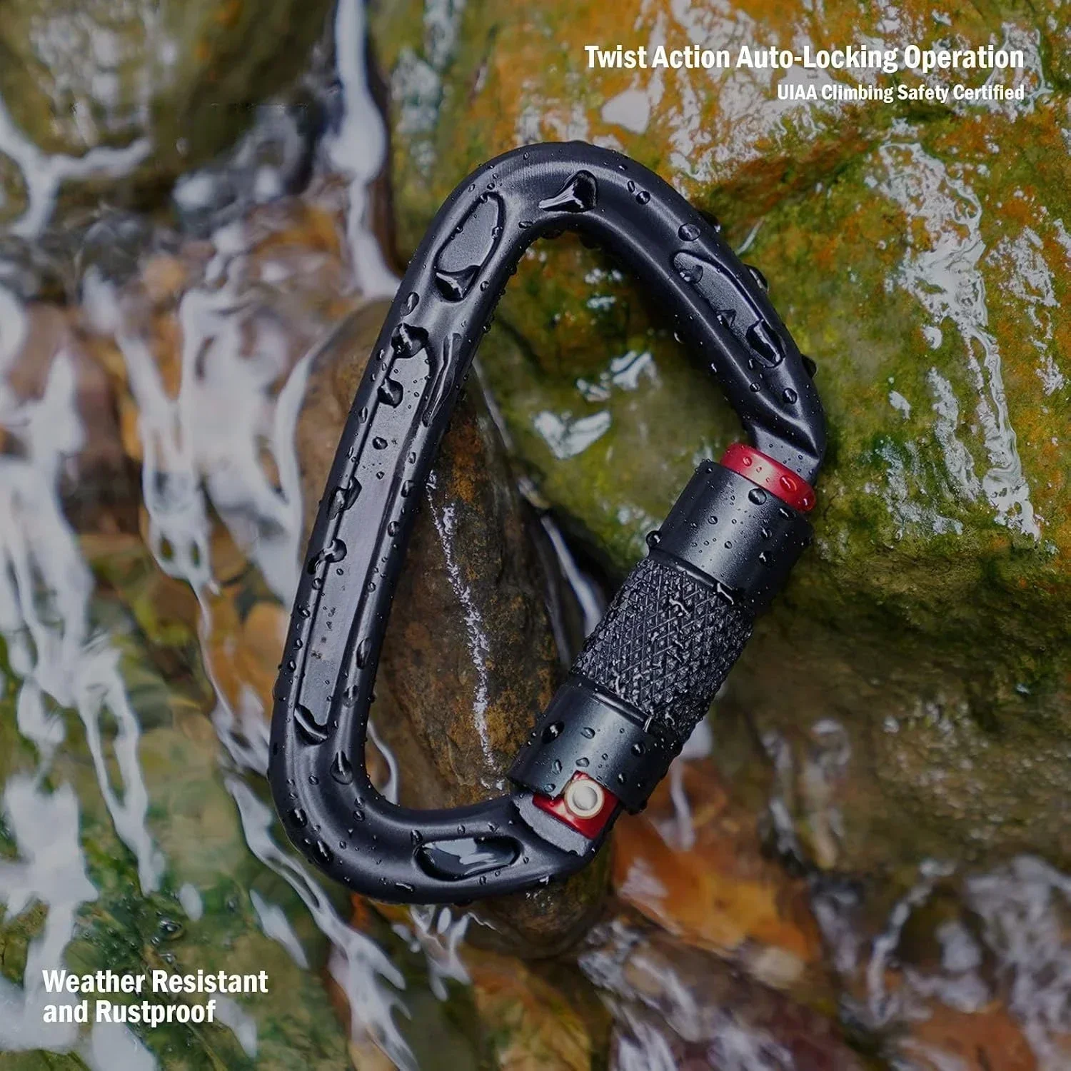 1/2Pcs Heavy Duty Auto Locking Carabiner Clips, D Shaped Outdoor auto locking Security Safety Climbing Buckle Caving Rock, Black