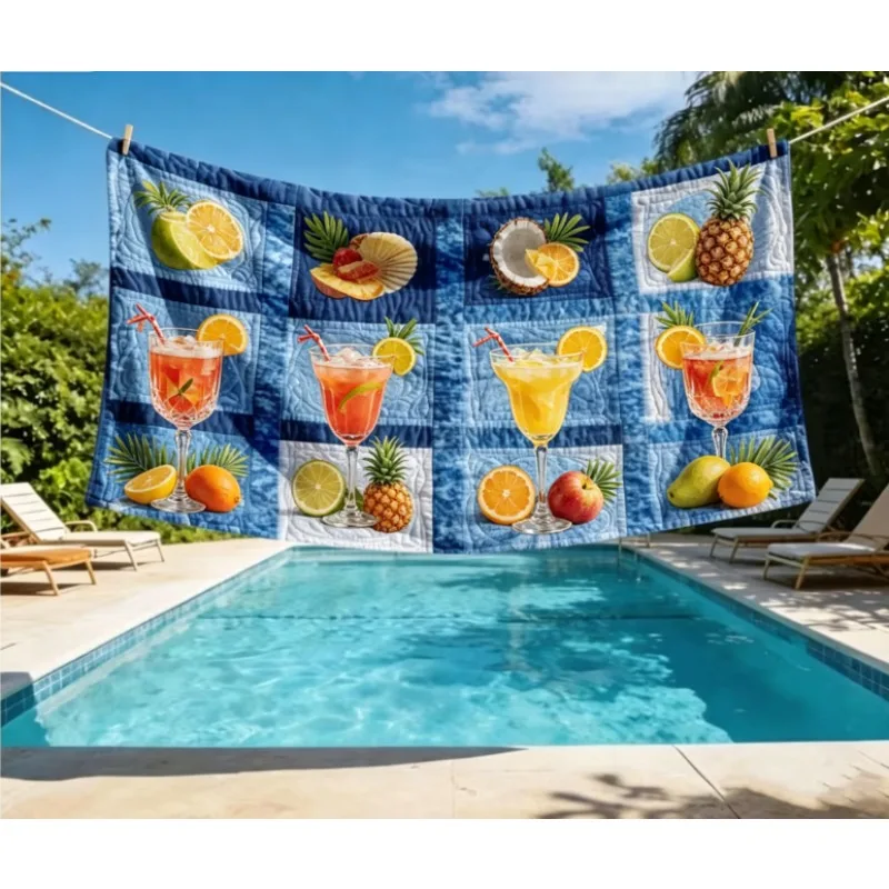 Oversized Microfiber Beach Towel, Coastal Seashell Patchwork Print, Quick Dry Sand Resistant
