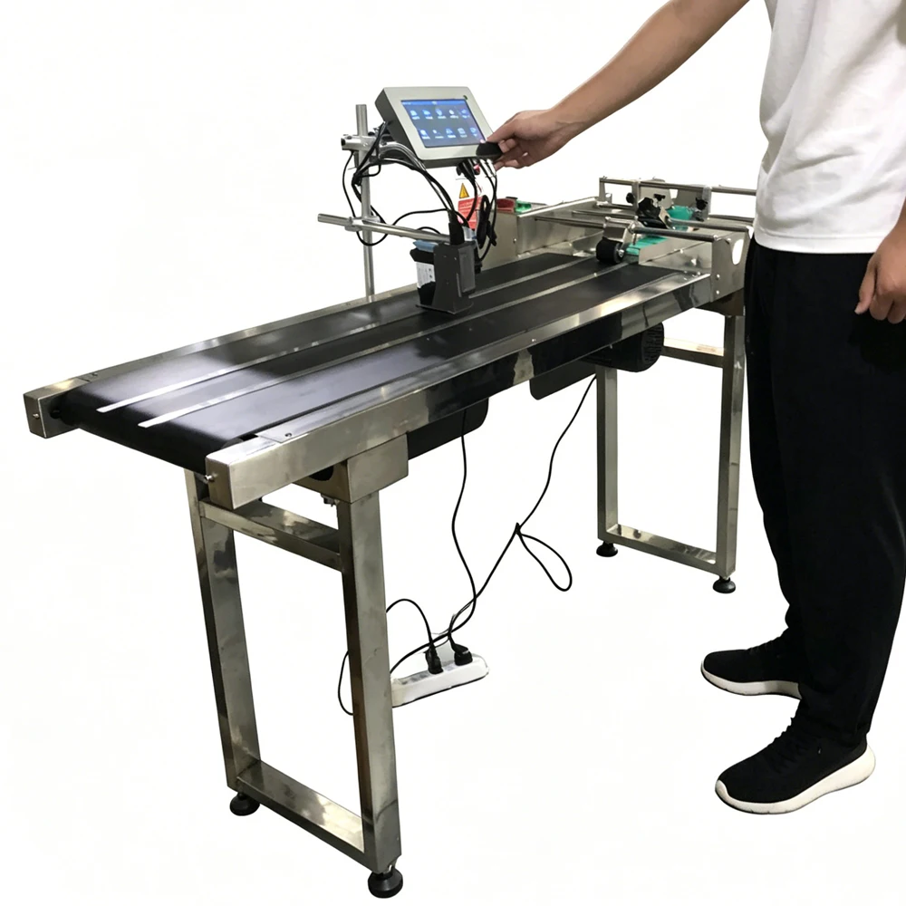 PP/PET Bags Feeder Friction Poly Pouch Bag Feeding Machine With Inkjet Date Code Printer