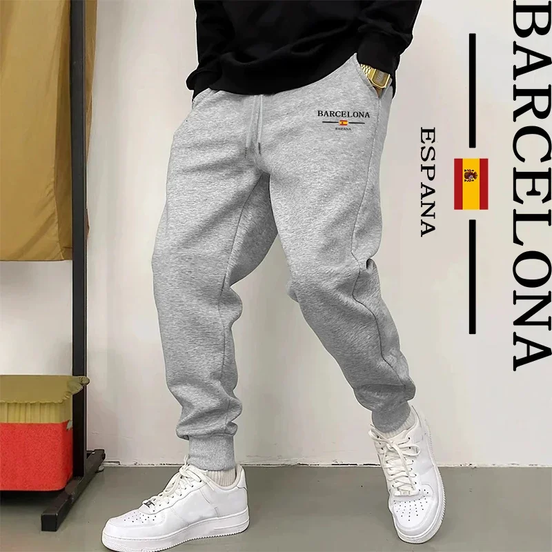 

2025 новые стильные осенне-зимние брюки, мужская уличная одежда, повседневная удобная одежда для отдыха, спортивные штаны, мужские модные бегуны с принтом Барселоны