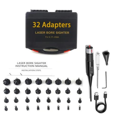 Professional Bore Sight Kit with 64 Adapters Fit .17 to 12GA Calibers Red Green Laser for Scope Zero