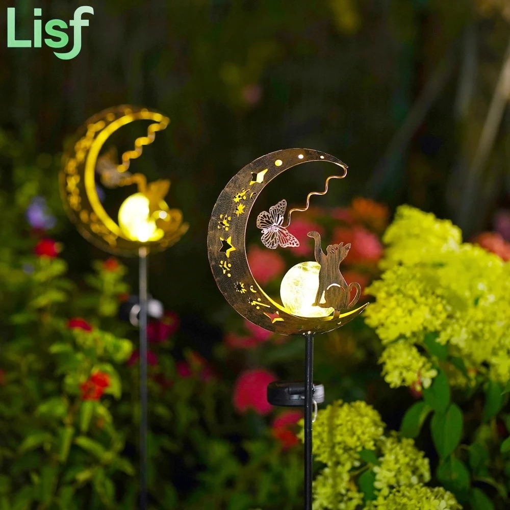 

Solar Garden Cat Figurine Light with Butterfly Outdoor Waterproof Decorative Garden Stakes Lamp for Lawn Patio Pathway