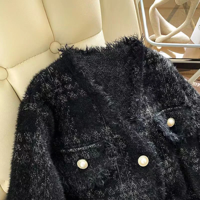 Gidyq Autumn Tassel V Neck Cardigan Women White Elegant Knitted Crop Tops French Chic Single Breasted Black Ladies Jacket Winter