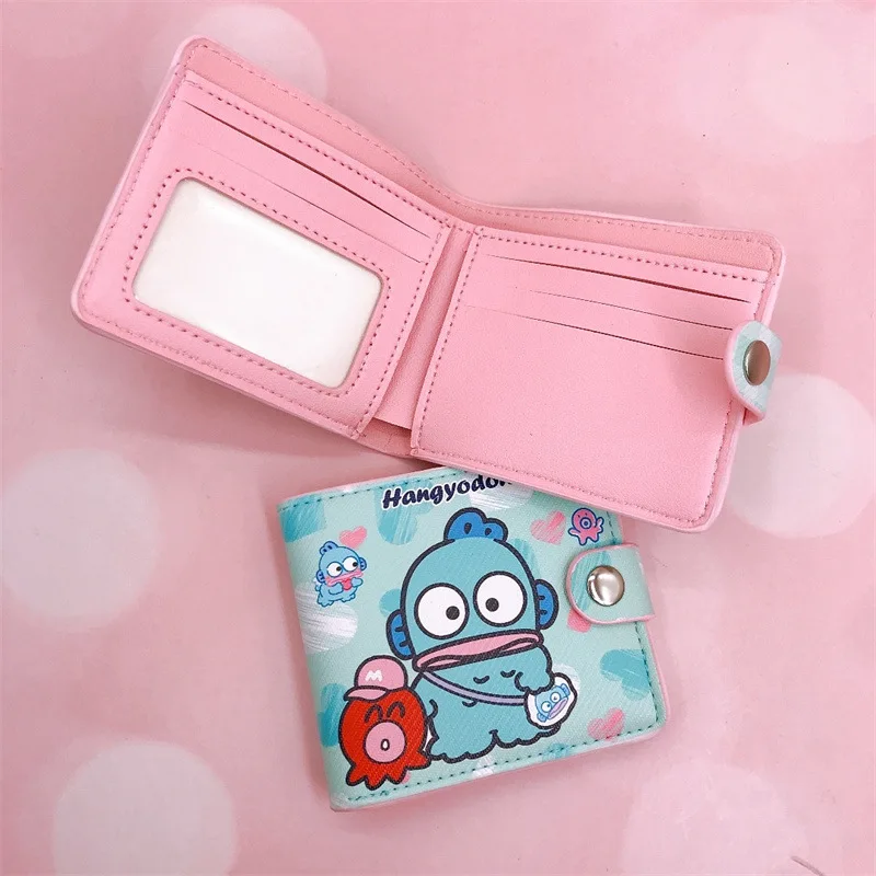Hello Kitty Portafoglio carino Cartone animato stampato Sanrio Pochette Borsa piegata Portafoglio in pelle con porta carte con bottone Porta carte Melody