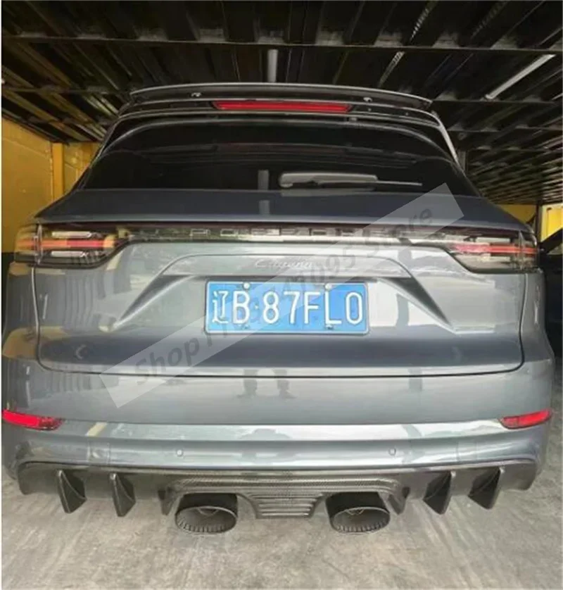 Real Carbon Fiber Rear Bumper Trunk Door Diffuser Lid Spoiler Exhaust Tips For  Porsche Cayenne Coupe/SUV 2018-2023