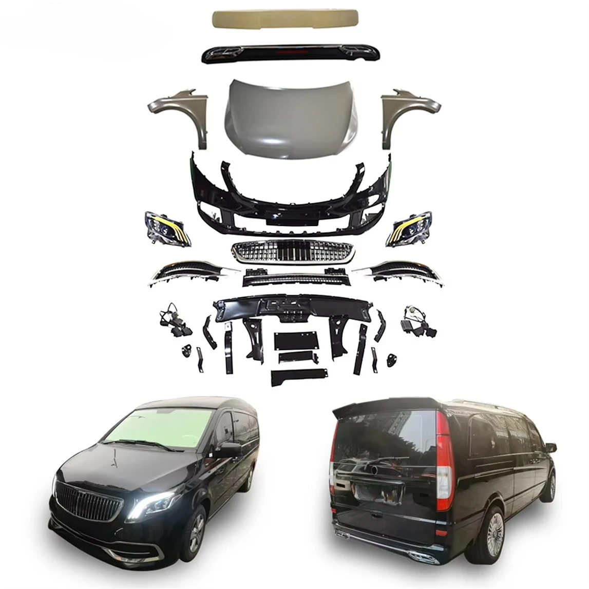 

Комплект для рестайлинга бамперов Mercedes-Benz Vito/Metris/V-Class/Vario в стиле Maybach S (2008-2015): передний и задний бамперы + решетка радиатора