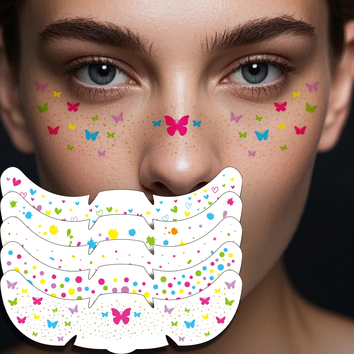 

5pcs Colorful Freckles Tattoo Stickers Butterfly Heart Polka Dot Freckles Makeup Patches for Women Face Makeup Music Party