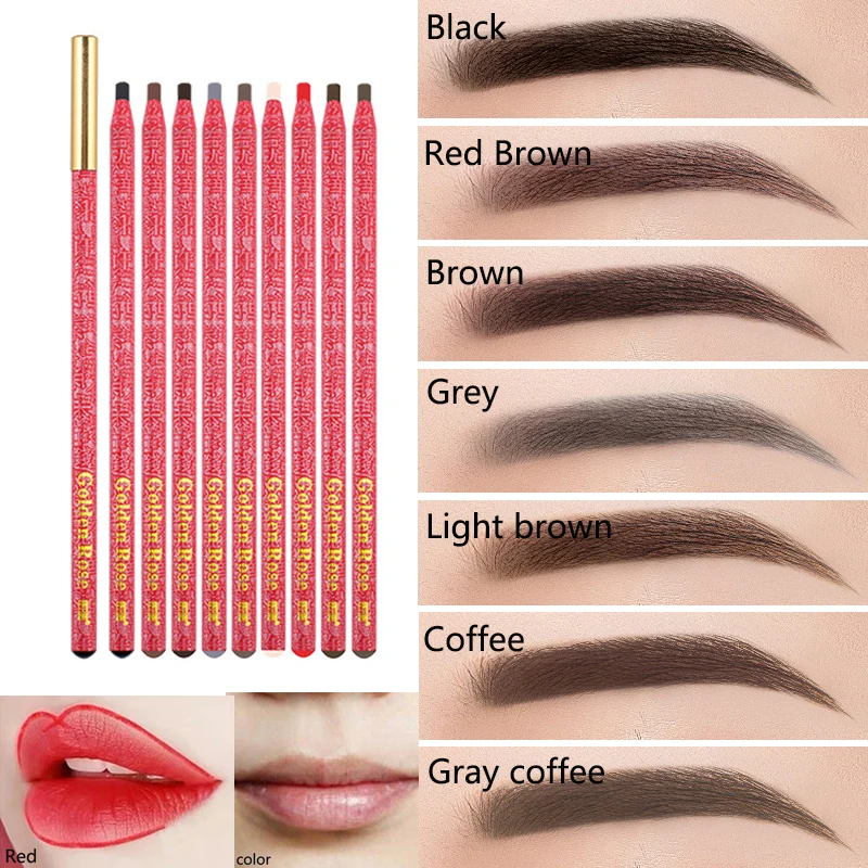 Waterproof Long Lasting Eyebrow Pencils Peel Off & Red Lip Pencil ，Eyebrow Tattoo Makeup Microblading Brow Pencil Makeup Tool