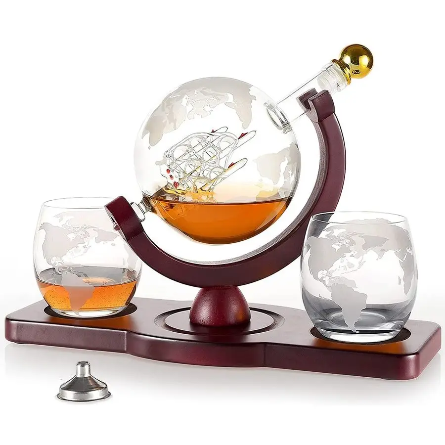 

for Men Dad Husband from Wife Daughter Son, Unique Christmas Anniversary Birthday Gifts for Him, Whiskey Decanter Globe Set with
