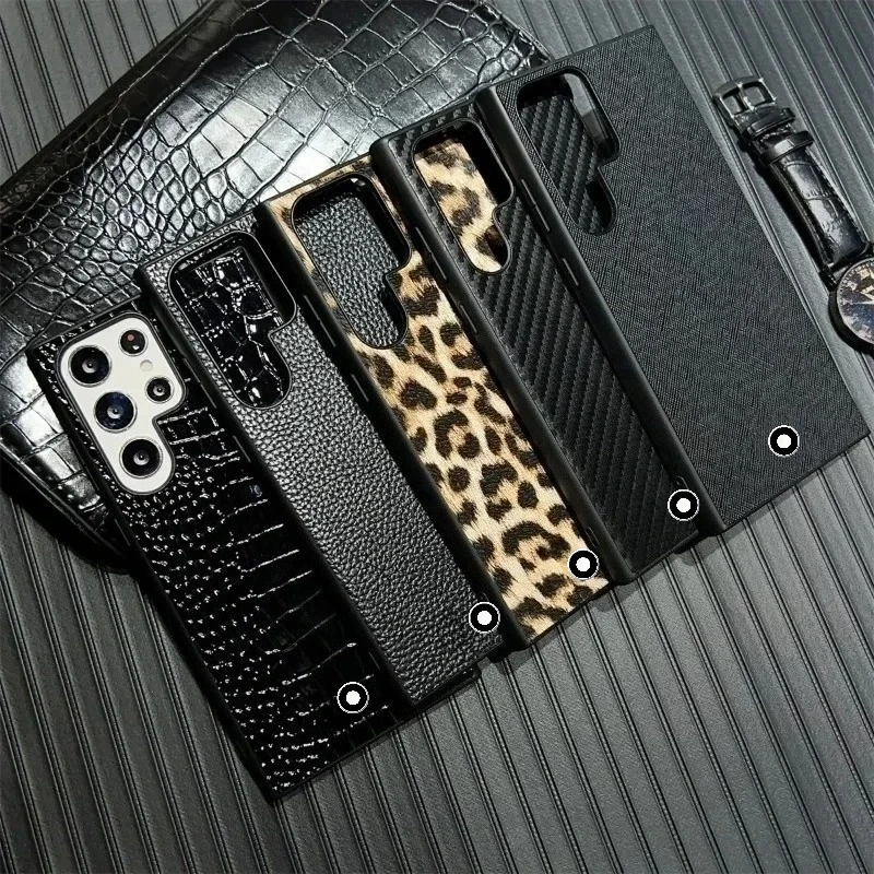 

High-End Brand Busine Sle Leather Case for Samsung Galaxy S25 Utlra S24 S23 Plus Crocodile Leopard Print Unique Design Cover Bla
