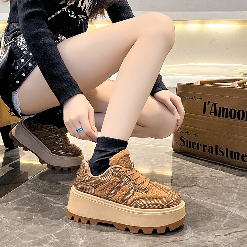 Women's Comfortable High Quality Diamond Designer Sports Shoes Fashion Casual Shoes with Velvet Warmth Shoes zapatillas mujer