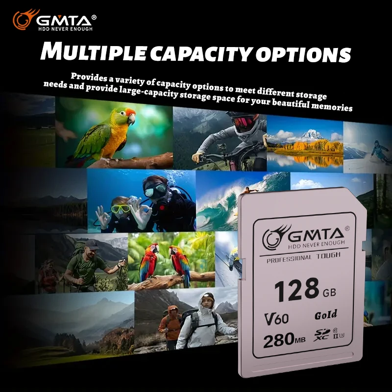

128GB/256GB/512GB golden SD card, V60 aluminum alloy material UHS-, C0, U3, 4K mirrorless camera photography storage card