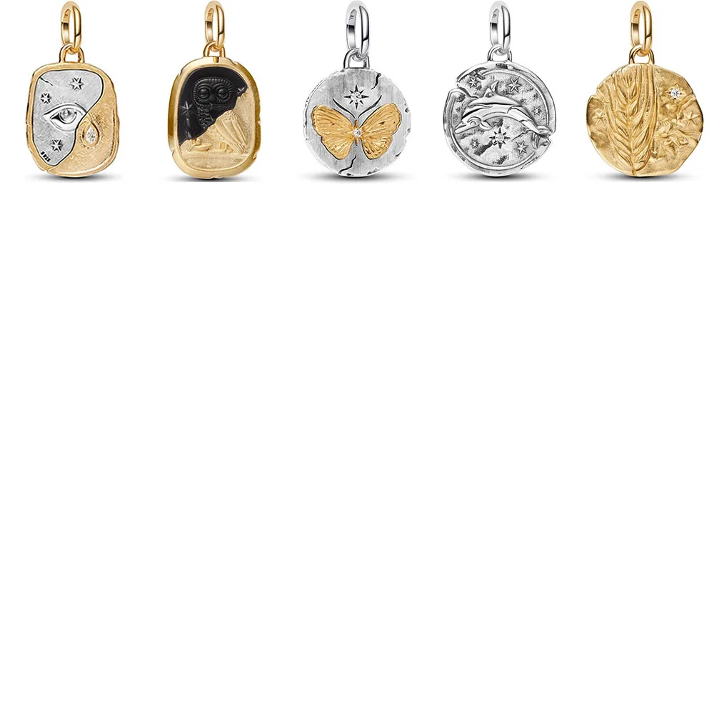 925 Sterling Silver Bead Owl Eye Dolphin Wheat Medallion Charm Fit Fashion Women Me Series Bracelet Necklace Gift DIY Jewelry