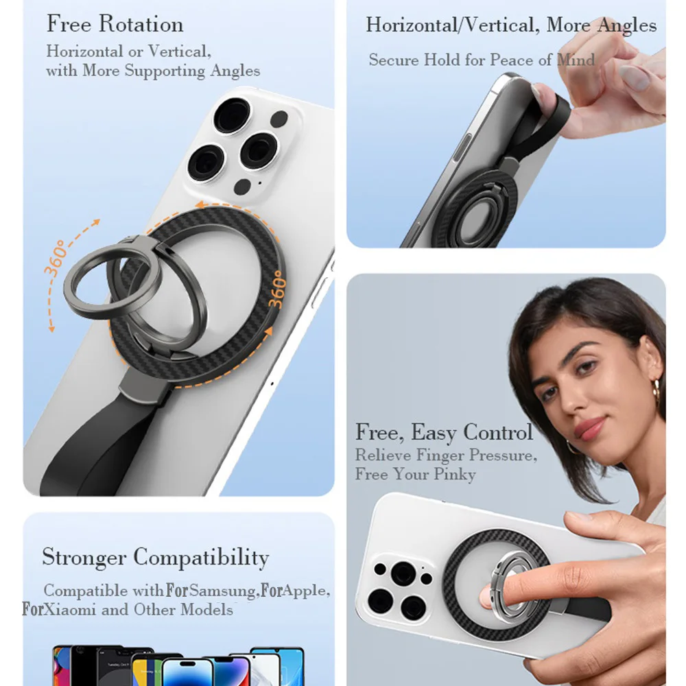 حامل مغناطيسي عالمي على الوجهين لحامل الهاتف المحمول مع حزام يد قابل للإزالة 360 درجة °   تدوير قوس البنصر للسيارة