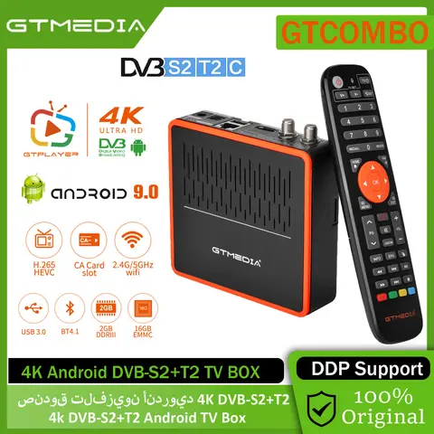 GTMEDIA GT COMBO Satellite Receiver 4k UHD Android 9.0 TV BOX DVB-S2/T2/Cable/ISDB-T,2.4G/5G WIFI,Support CCAM/M3U Home Theater