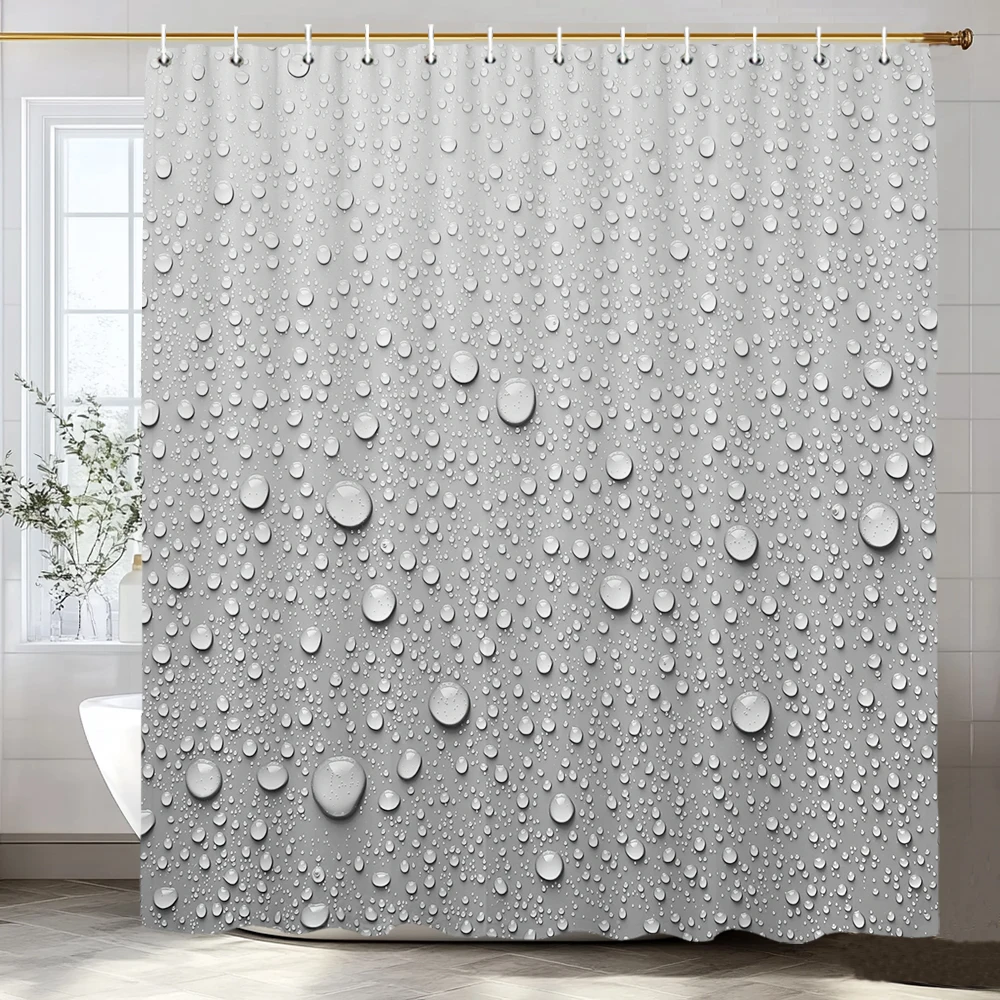 

Modern Artistic Water Drop Pattern Shower Curtain, Bathroom Decorative Shower Curtain, Printed Fabric Shower Curtain with Hooks