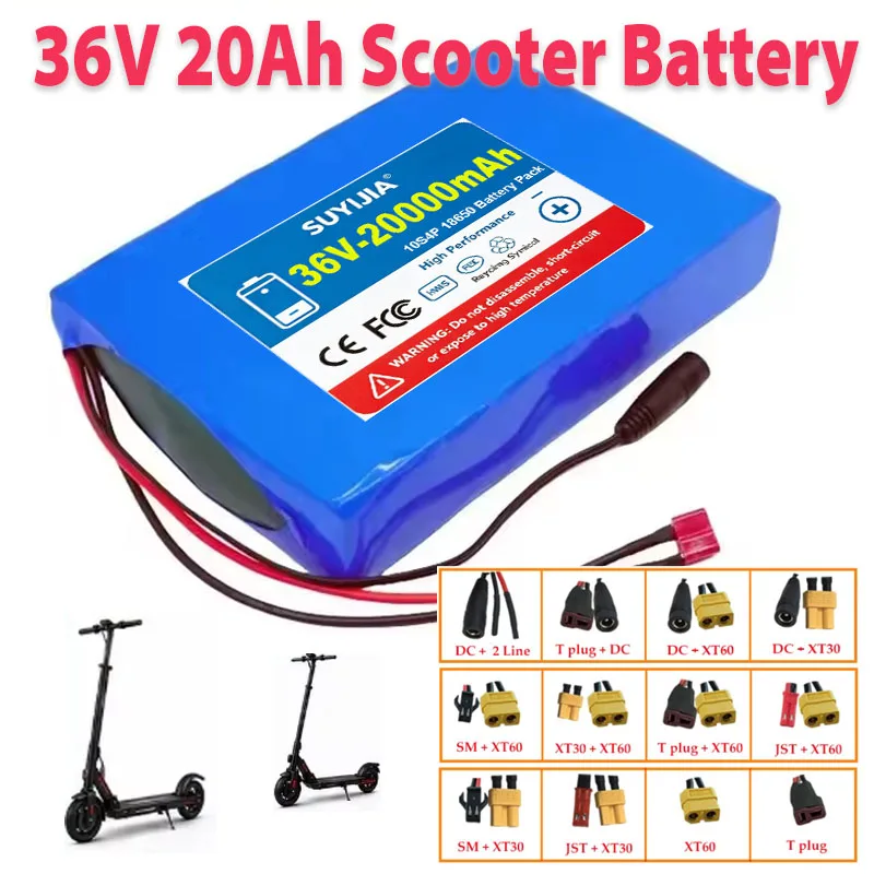 36V 20Ah 10S4P 18650 Lithium Battery Pack Built-in BMS for 500W 750W Skateboard Scooter Longboard Commuting Tool Replacement